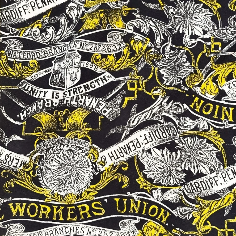Gianfranco Ferre Scarf Womens O/S Black Yellow Square Satin Workers Union Print